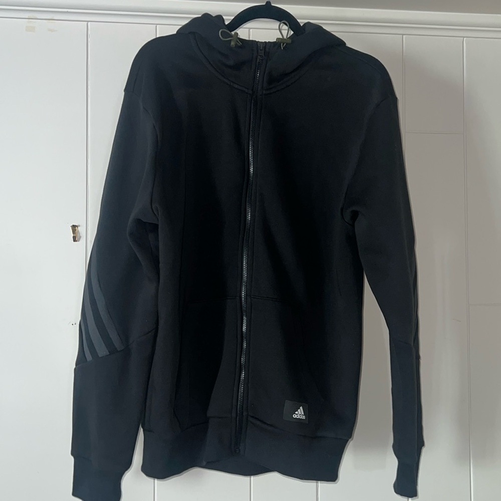 adidas, zip up hoodie, black with forest green details